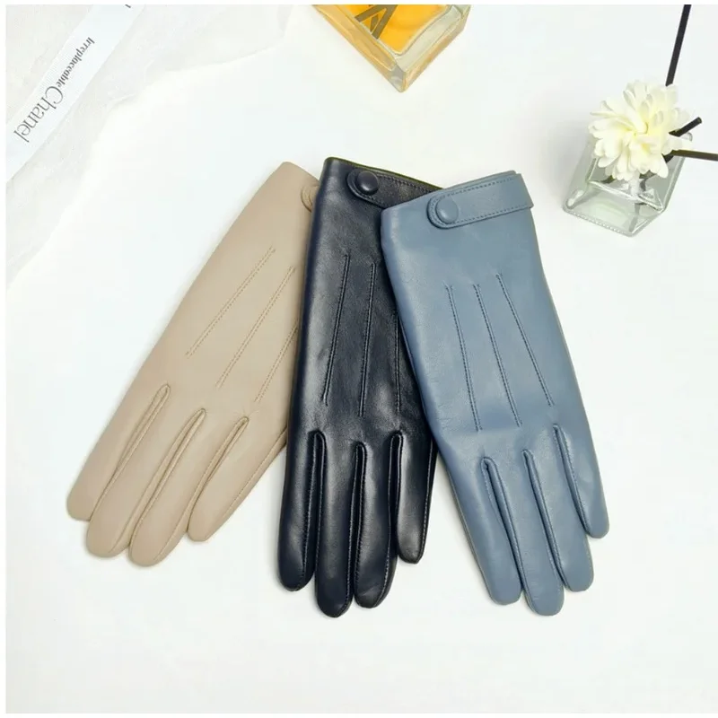 

Winter Genuine Sheepskin Leather Gloves Women Warm velvet lined Touchscreen Outdoor Cycling Driving Motorcycle Gloves