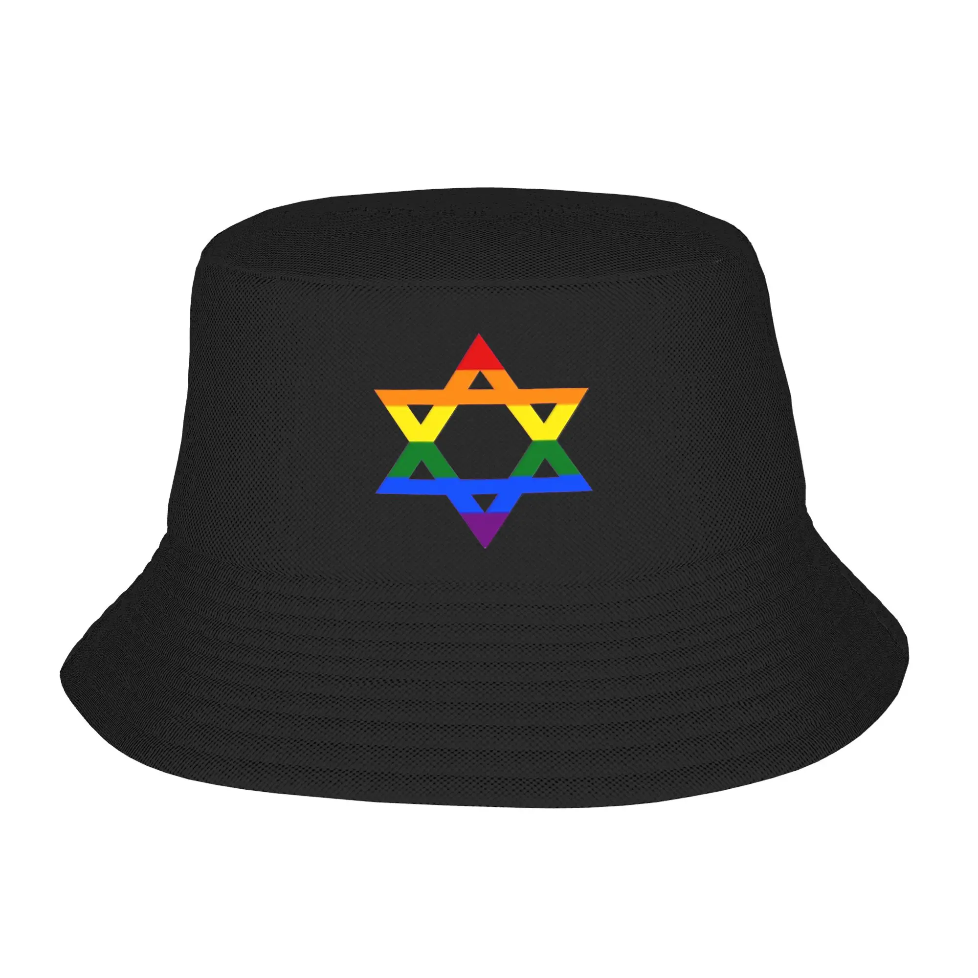 Jewish Star of David and Rainbow Bucket Hat for Teen Beach Hanukkah Sun Hat Unique Design for Fishing Fisherman Caps Session Hat