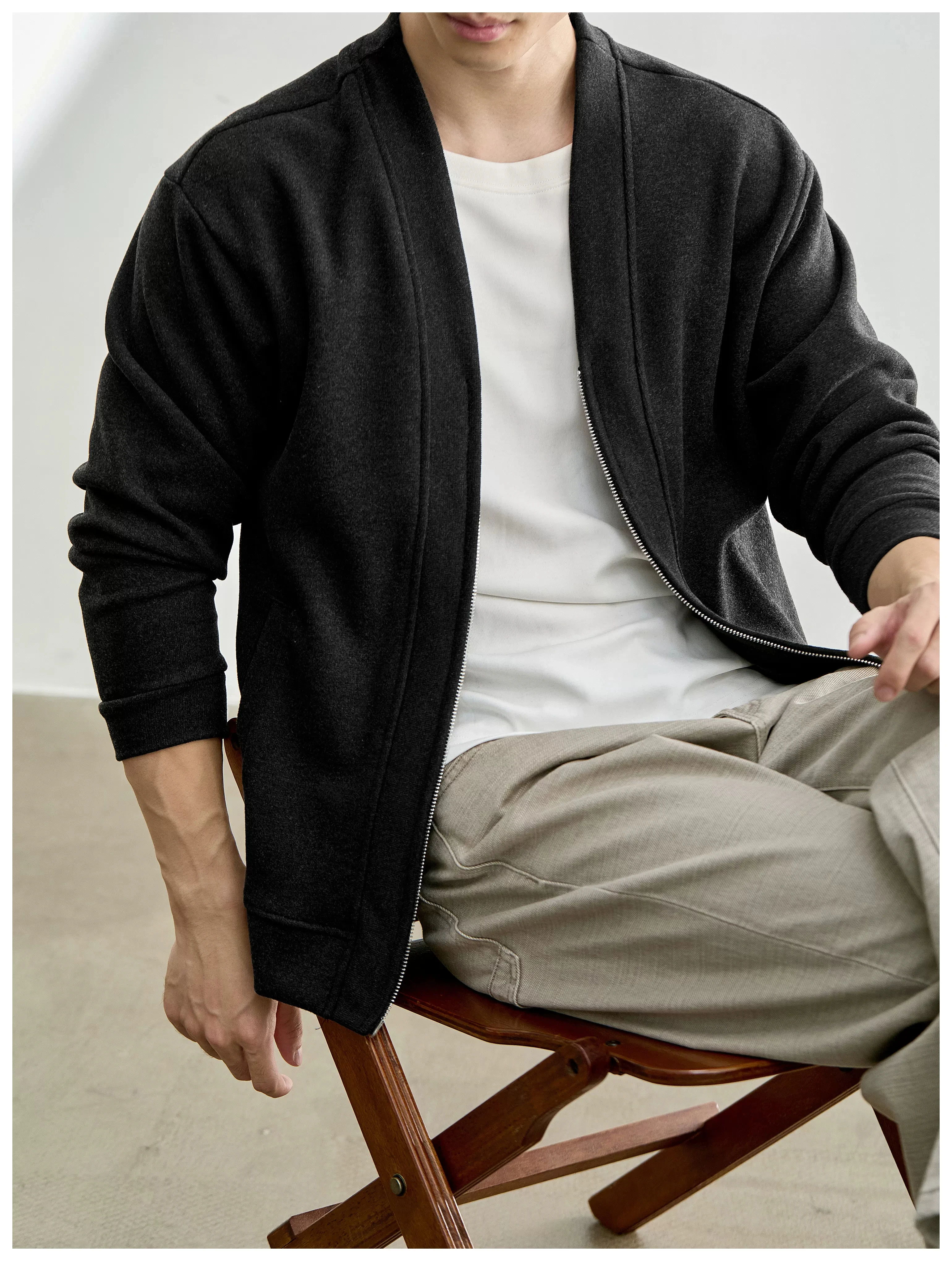 Men's Layered-Look Double-Zip Knit Cardigan — product detail 11