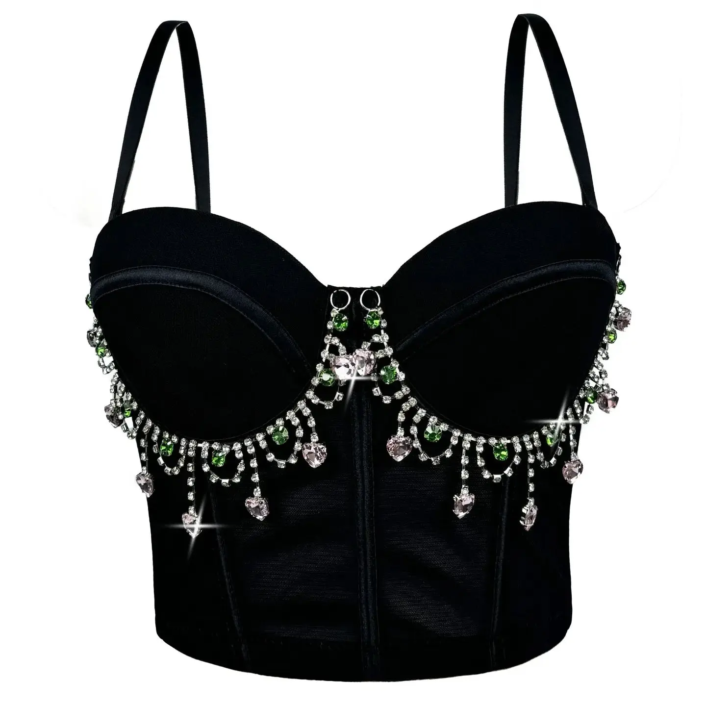 

European And American Retro Rhinestone Tassel Halter Tank Top Sexy Back-Adjustable Underwear For Party Performances