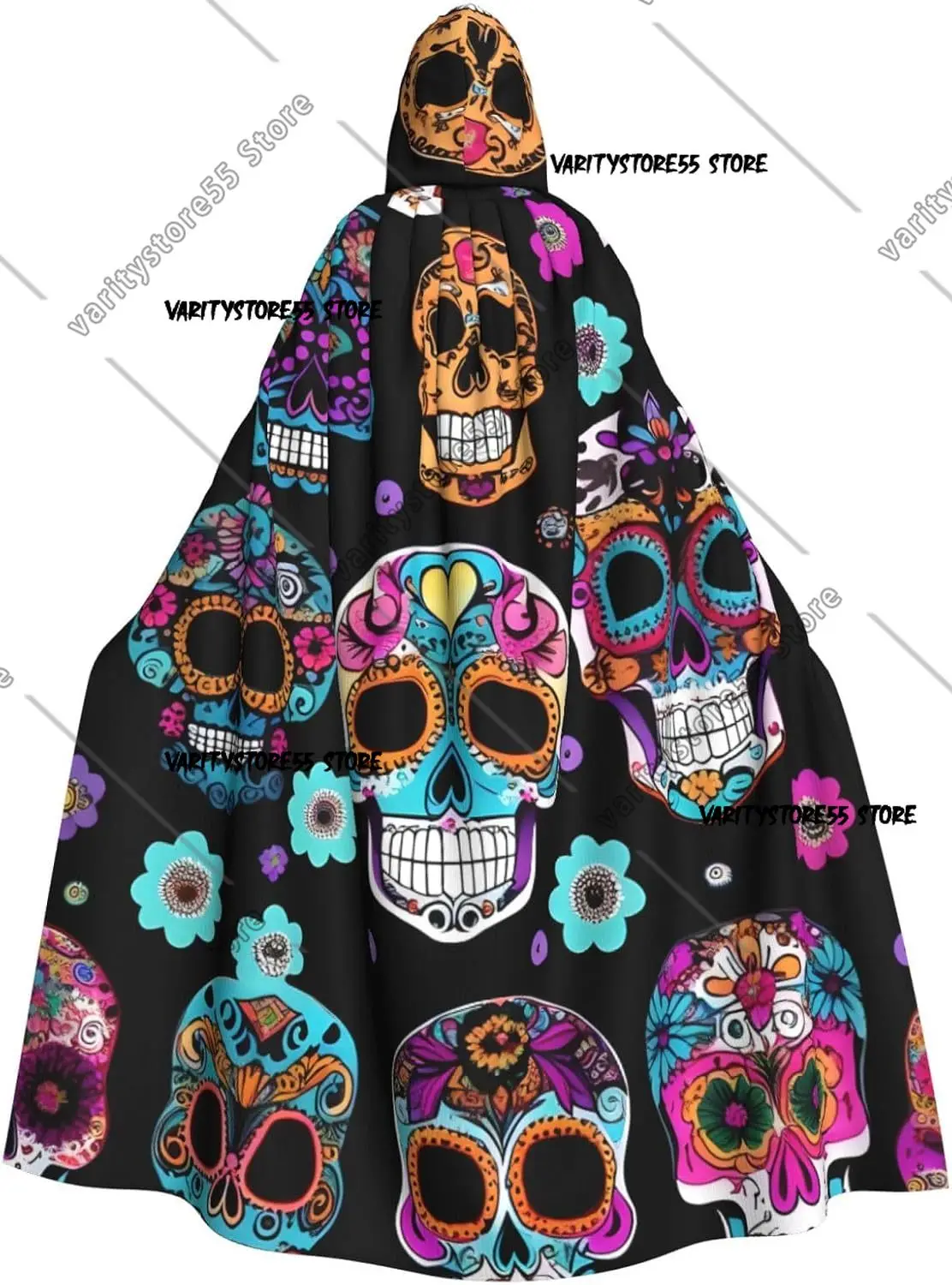 

Sugar Skull Print Men'S Cosplay Cloak Robe Halloween Sorcerer Costume