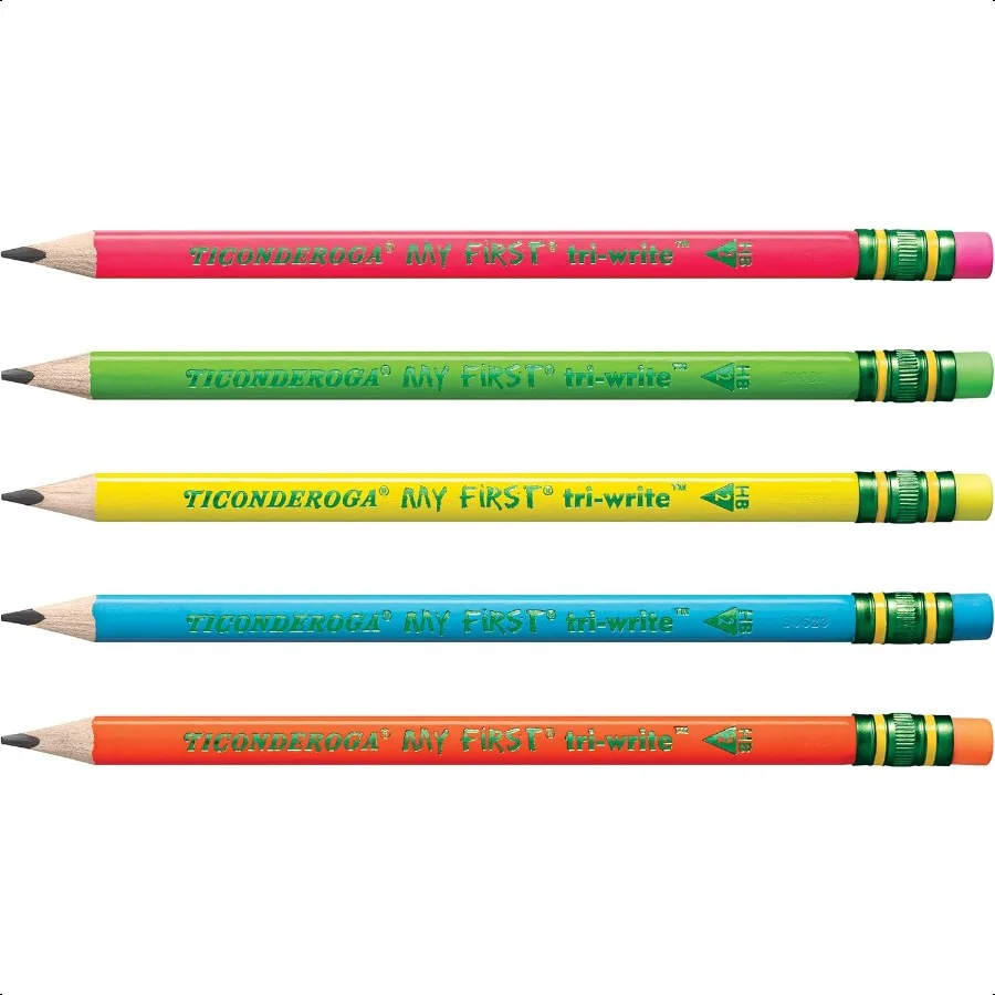 Ticonderoga I miei primi matite TriWrite WoodCased preaffilate 2 HB con gomme Colori neon 12 pezzi