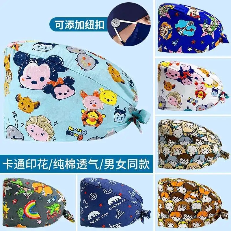 Women, Pure Cotton Nurse, Cute Dentist Cap For Men, Elastic Printed Thin Design, Surgical Operating Room Physician