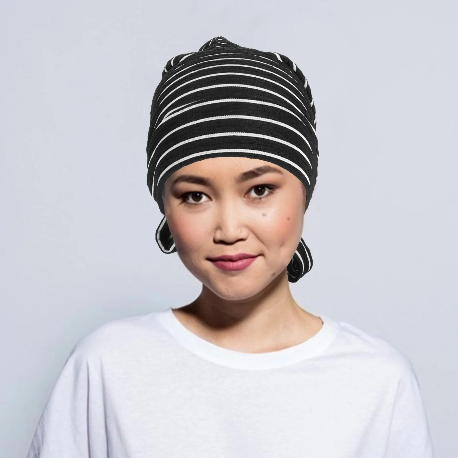 

Headscarf Cap Stripe Design Chemo Hat For Women Lightweight Polyester Turban Beanie Comfortable Head Wrap Scrub