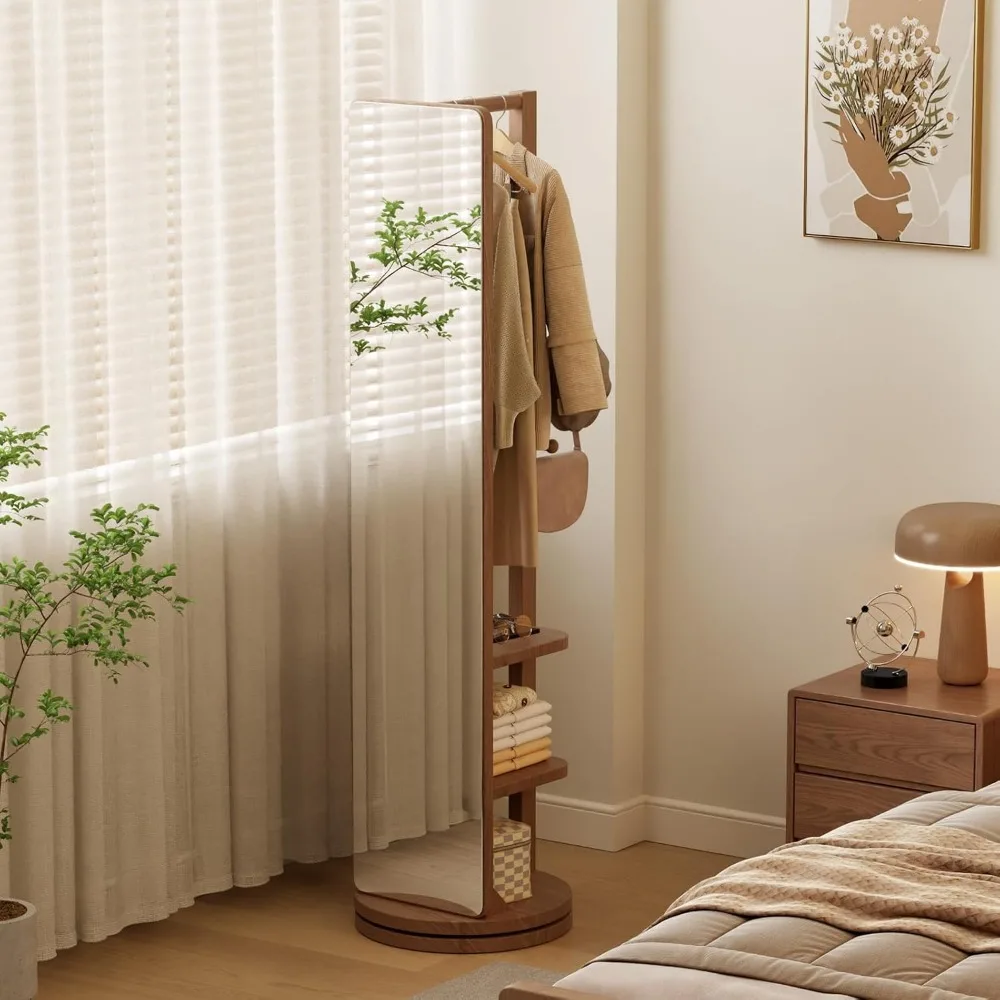 مرآة كاملة الطول على الأرض من الخشب الصلب، مقاس 66 × 12 بوصة، مثالية لغرف النوم وغرف المعيشة