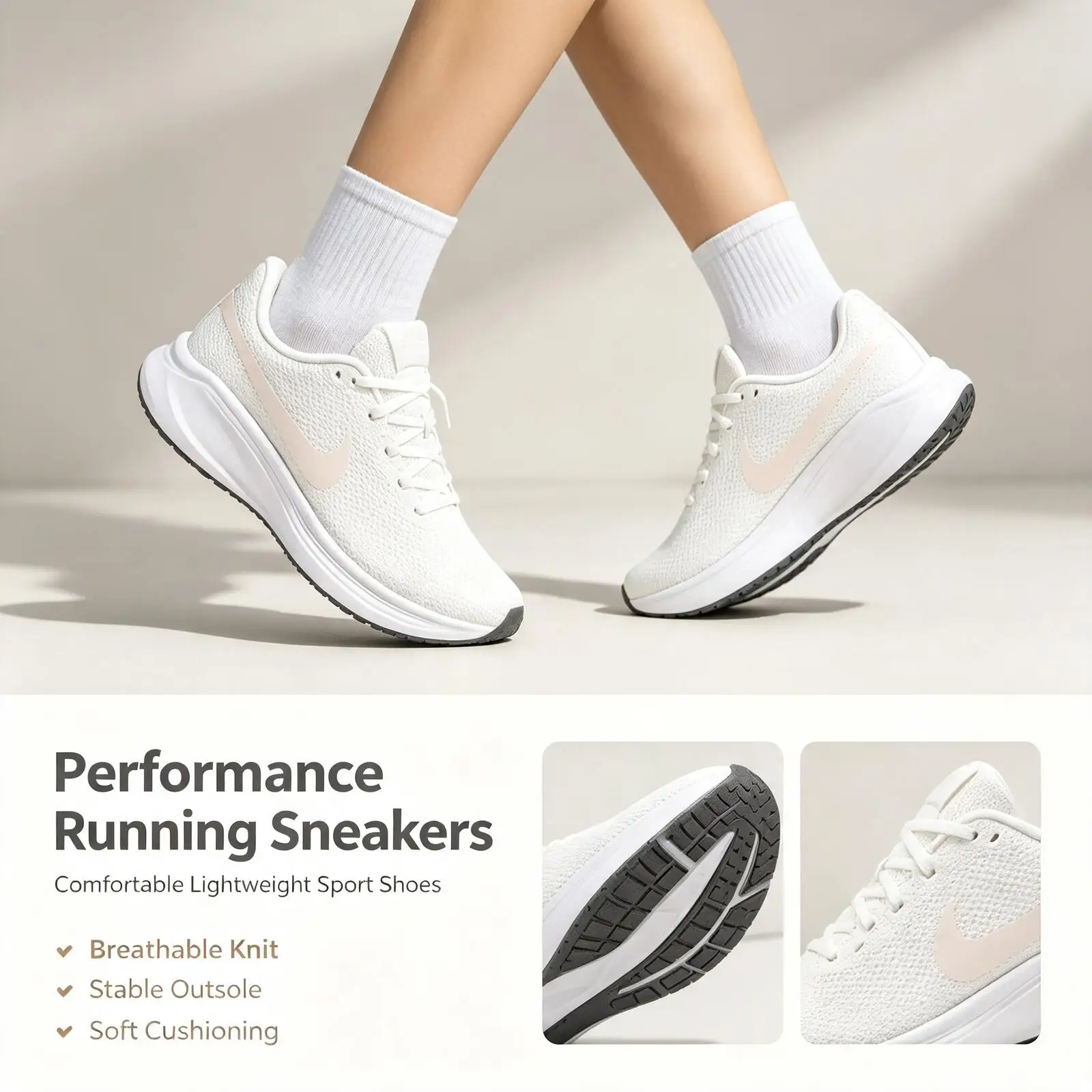 Nike New Women Running Shoes HJ8485-105 Breathable Mesh Upper Foam Midsole Shock Absorbing Jogging Daily Sneakers