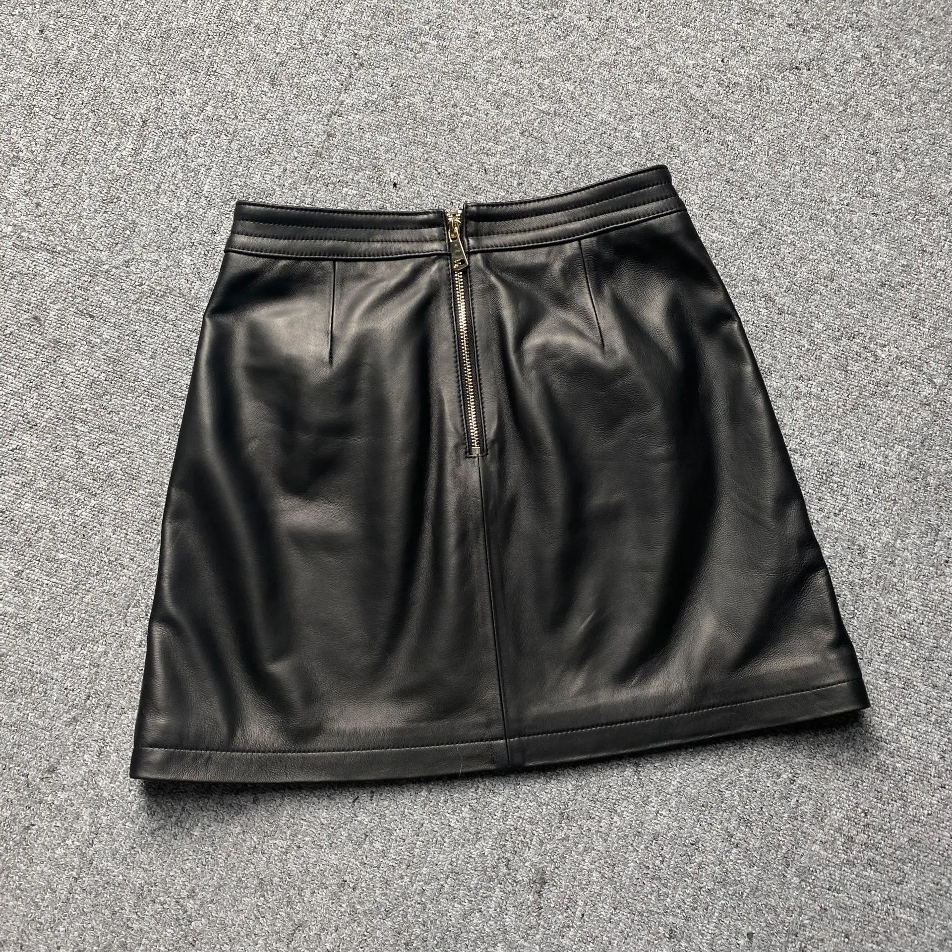 Hot Sale Fashion Beauty Short Mini Skirts Pocket Zipper Short Black Real Leather Skirt for Women 2025