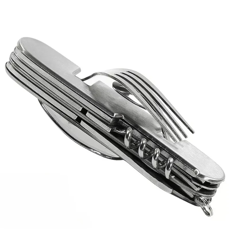 Multifunctional Foldable Detachable Cutlery Set Stainless Steel 4-in-1 Camping Fork Spoon Knife Opener for Hiking Travel Outdoor view 4