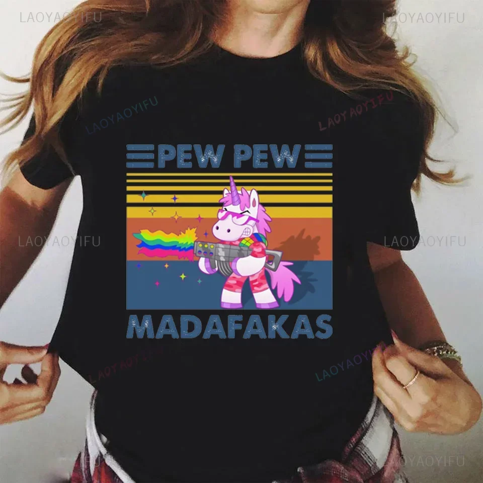 Pew Pew Madafakas Print T-Shirt Women Cotton Tops T-Shirt Funny Casual Ladies Tshirt Summer Short-sleev T Shirt Female Tees