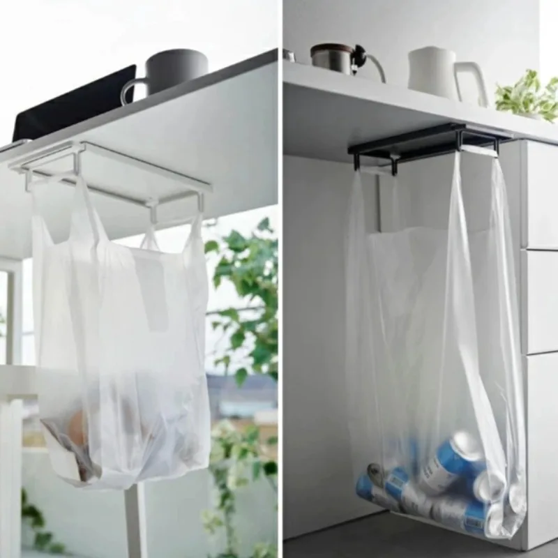 Metallic Storage Holders Overhead Storage Rack Kitchen Garbage Bag Holder Retractable Holder Trash Bag Holder Desk Organizers
