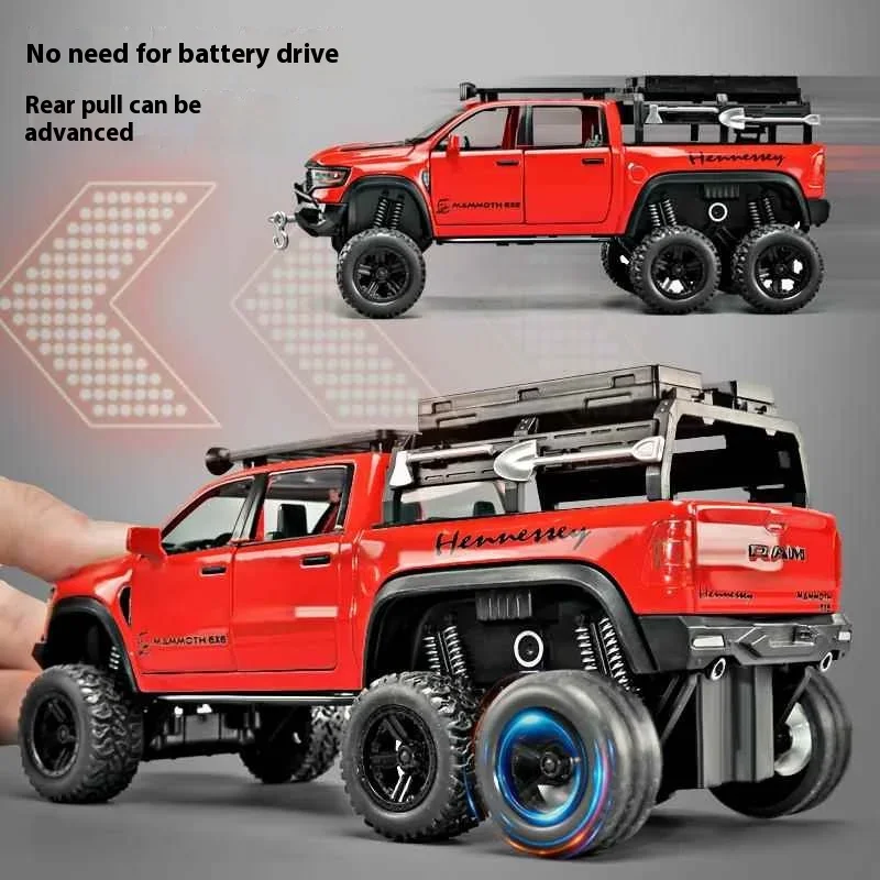 1:32 Tiranossauro Rex RAM 6X6 Pickup Truck Modelo Liga Fundida Veículo Off-Road Infantil Toy Boy Gift