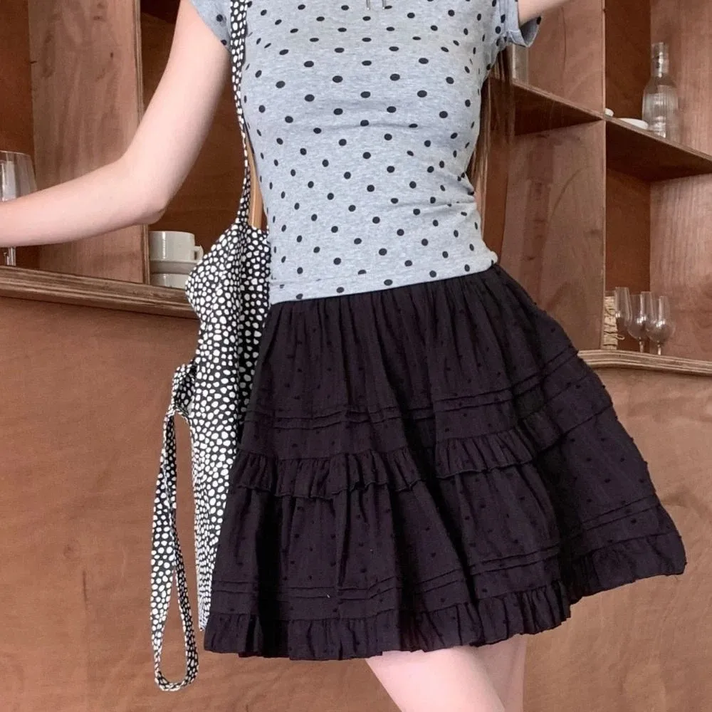 شورت بنقاط حلوة تنورة قصيرة قصيرة على شكل حرف a مطوي تنانير صغيرة متدرجة هاراجوكو مطوي تنورة كعكة المدرسة