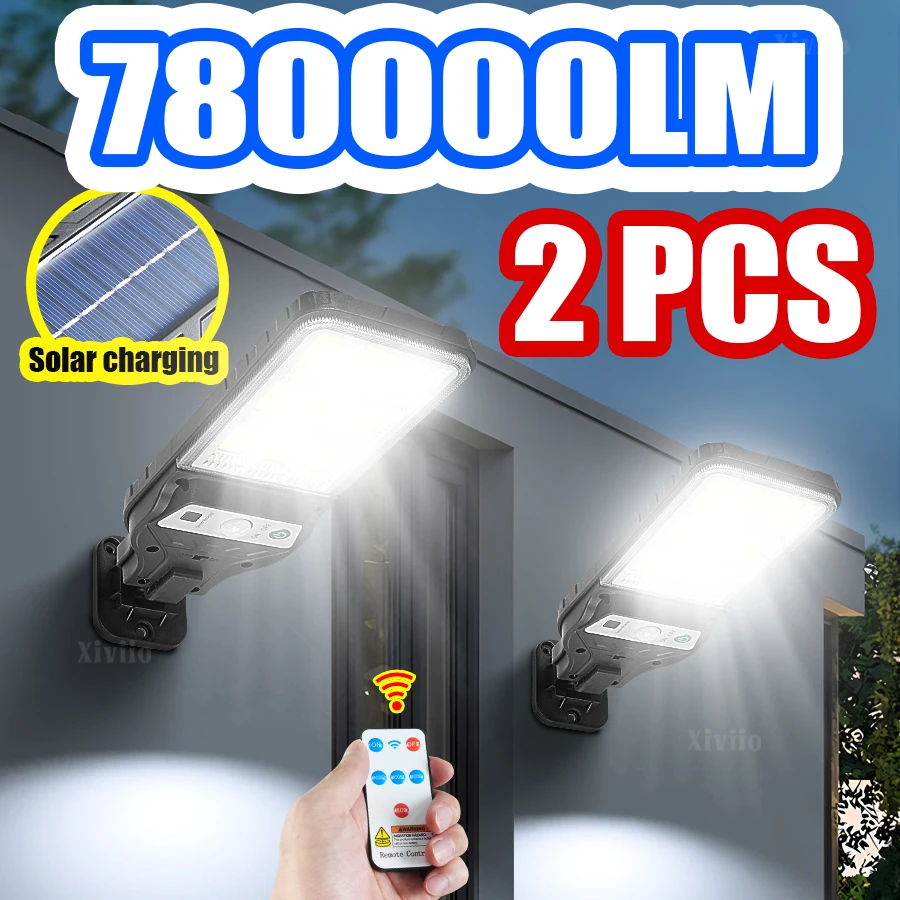 

1/2 шт. 780000LM Сверхмощный светодиодный солнечный светильник, суперяркий прожектор, уличный светильник с датчиком движения, садовый уличный фонарь