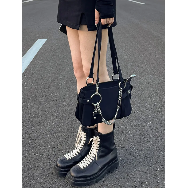 Fashion Design Gothic Chain Ladies Underarm Bag Sweet Cool Y2k Women Square Shoulder Bags Black Pop Female Tote Handbag Purse view 4