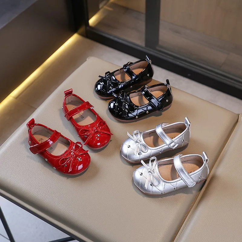 

2025 New Fashion Girls Ballet Shoes Spring Autumn Kids Elegant Causal Leather Shoes Bowknot Children Flat Versatile Shoes