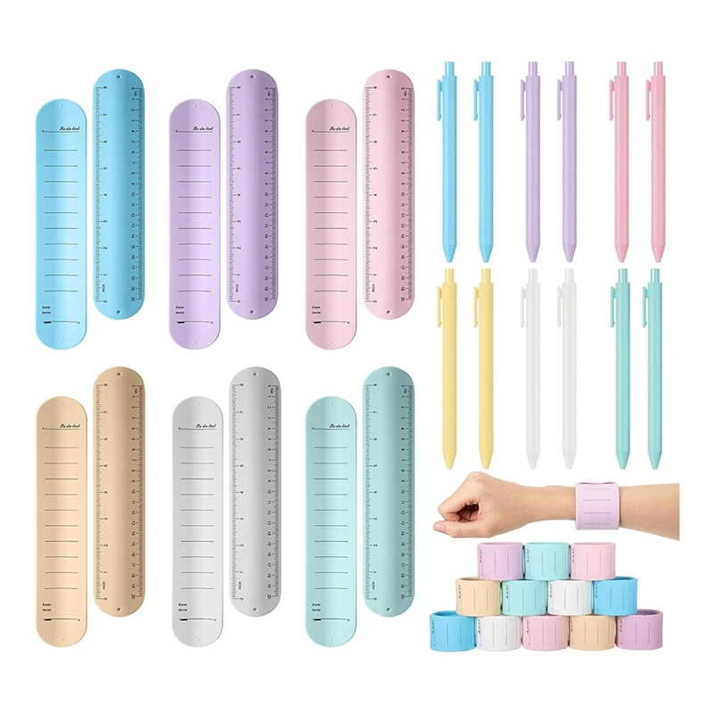 

12 Sets Slap Silicone Memo Wrist Band And 1.0 Mm Ballpoint Pen Kit Writable Memo Wristband Erasable For Planner Nurse