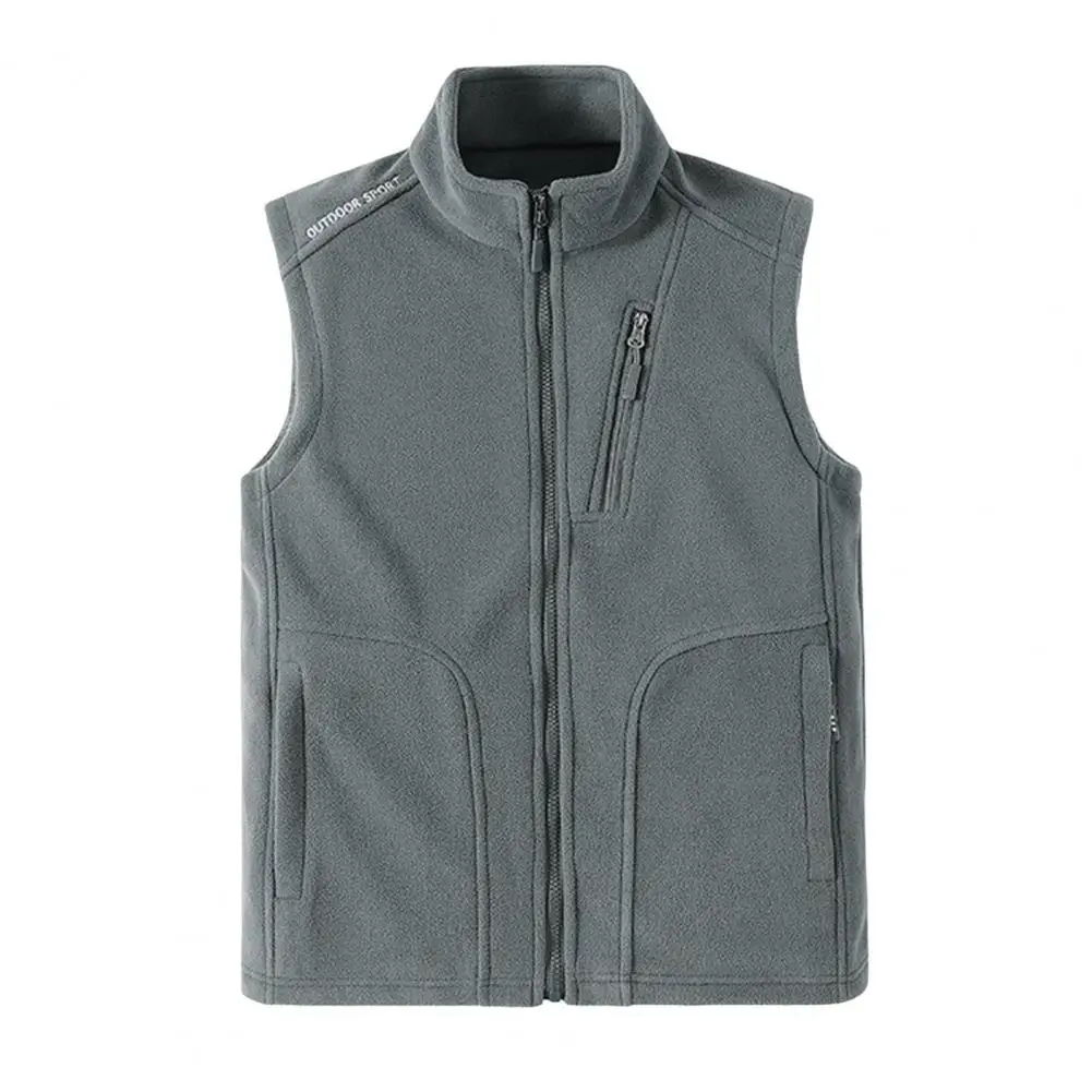 Weather Waistcoat Men's Polar Fleece Vest with Zipper Pockets Stand-up Collar Thermal Insulation Waistcoat Jacket for Regular