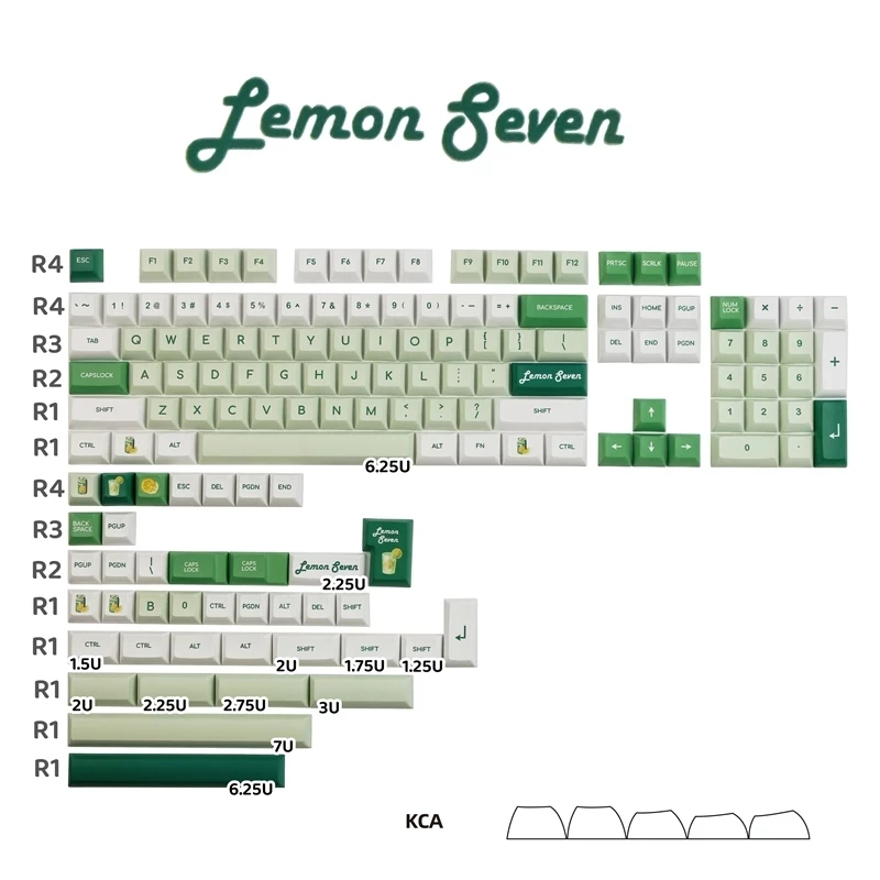 

1 Set Lemon Seven Keycaps PBT Dye Sublimation Key Caps KCA Profile Keycap For Keychron 65% 75% Anne Poker GH60 GK64 FL980 HHKB