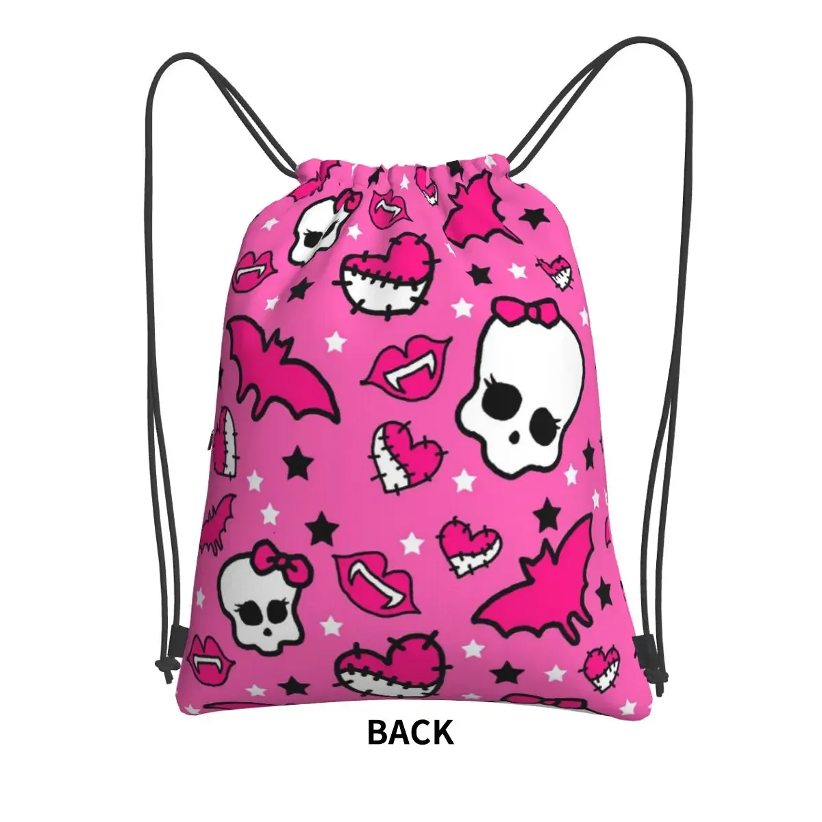 Monster High Doll Pretty Pink Pattern Portable Backpacks Drawstring Bag Drawstring Bundle Pocket Shoes Bags For School Students