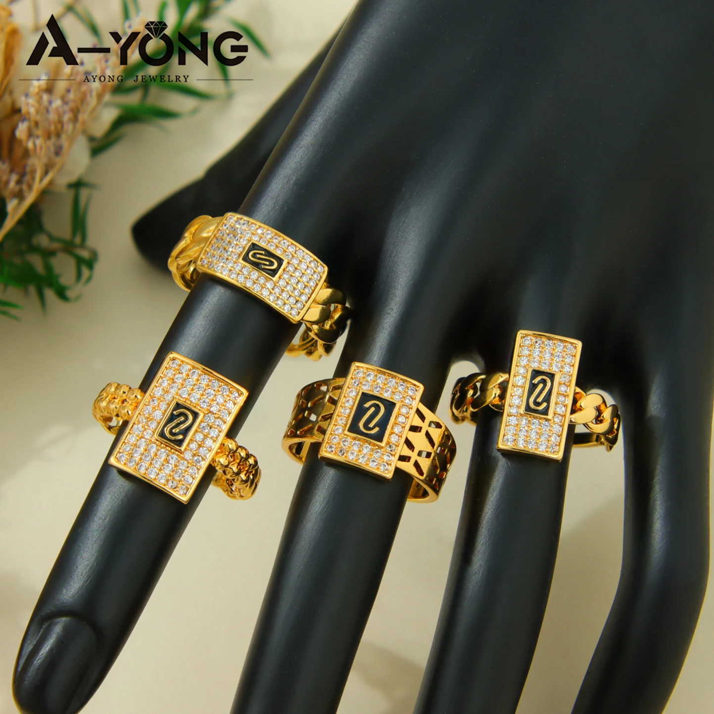 Italienische Hip-Hop Zirkonia-Ringe 21k Vergoldet Arabischer Mode-Punk-Stil Ring Dubai Damen Event Party Vintage Schmuck – Detail 2