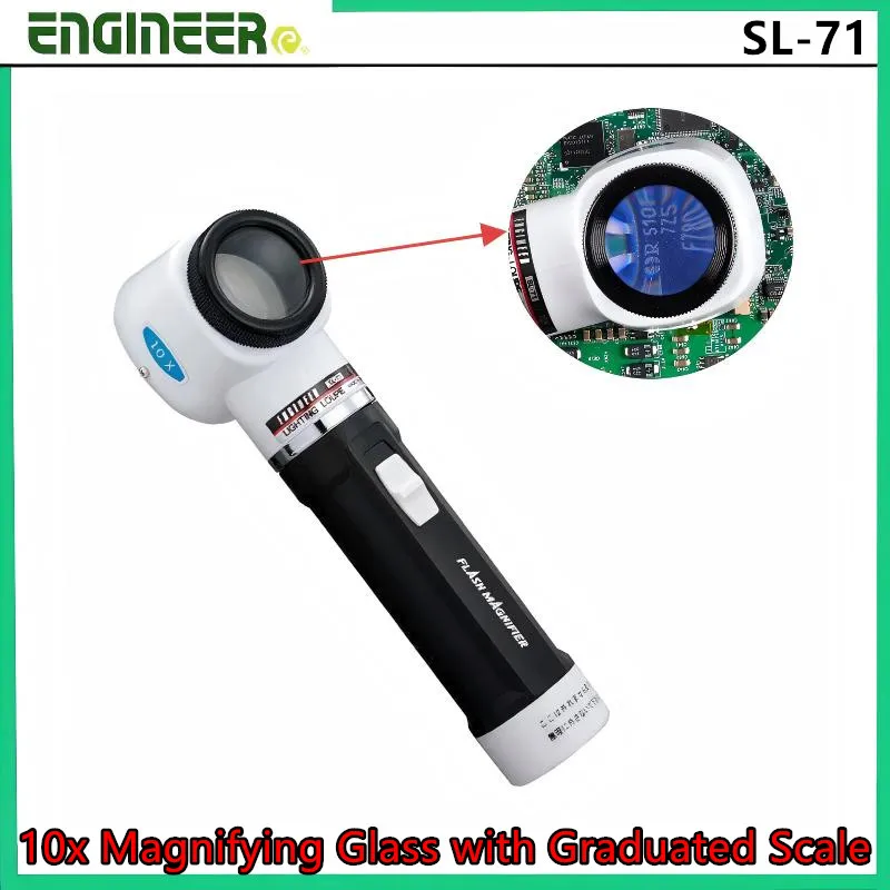 ENGINEER SL-71 Magnifier with Light - 10x High Definition, with Illumination and Scale, Handheld, Suitable for Reading/Repair