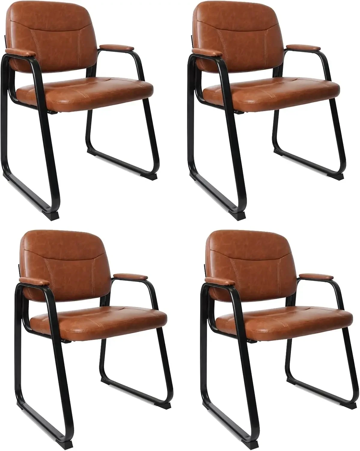 CLATINA Waiting Room Reception Chairs No Wheel, Leather Guest Chair with Padded Arms, Modern Brown Office Desk Chairs with