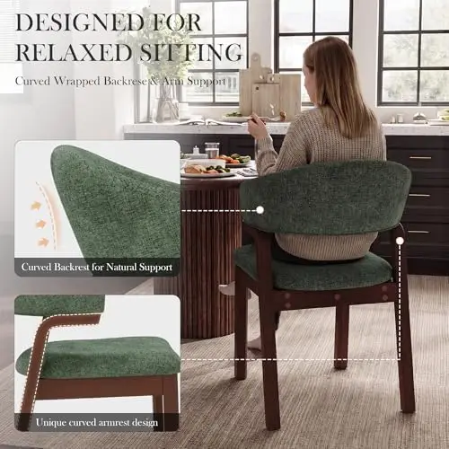 Mid Century Modern Dining Chairs Set of 2, Upholstered Dining Room Chair with Open Back, Farmhouse Fabric Kitchen view 5