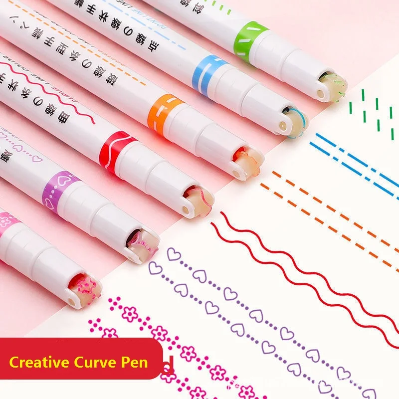 Zoecor Kawaii Handbook Marker Flowers Line Shaped Highlighter Pen Roller Tip Curve Liner Journaling Creative Drawing Stationery