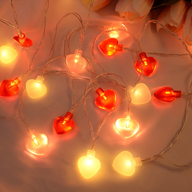 

2M 20Led Red Heart Light String Romantic Love Heart Fairy Lights Garland Wedding Gifts Valentine's Day Decorations Curtain Lamp