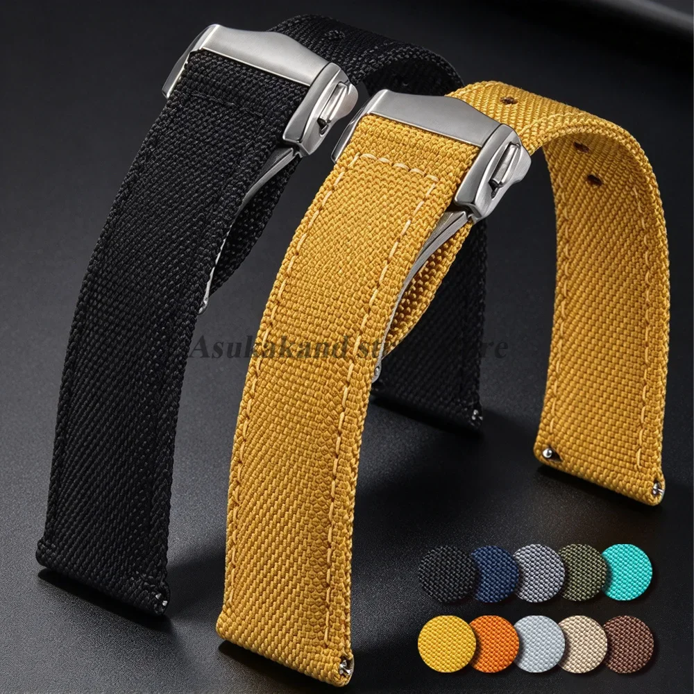 Sailcloth Watch Strap 20mm 22mm for Omega Two-Side Waterproof Nylon Quick Release Folding Buckle Watch Band for Seiko Wristband