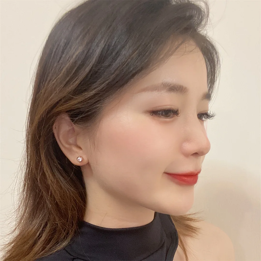 Buyee 925 Sterling Silver Bead Earring Light Zircon Simple Round Earring for Woman Man Fashion Punk Rock Fine Jewelry Earring