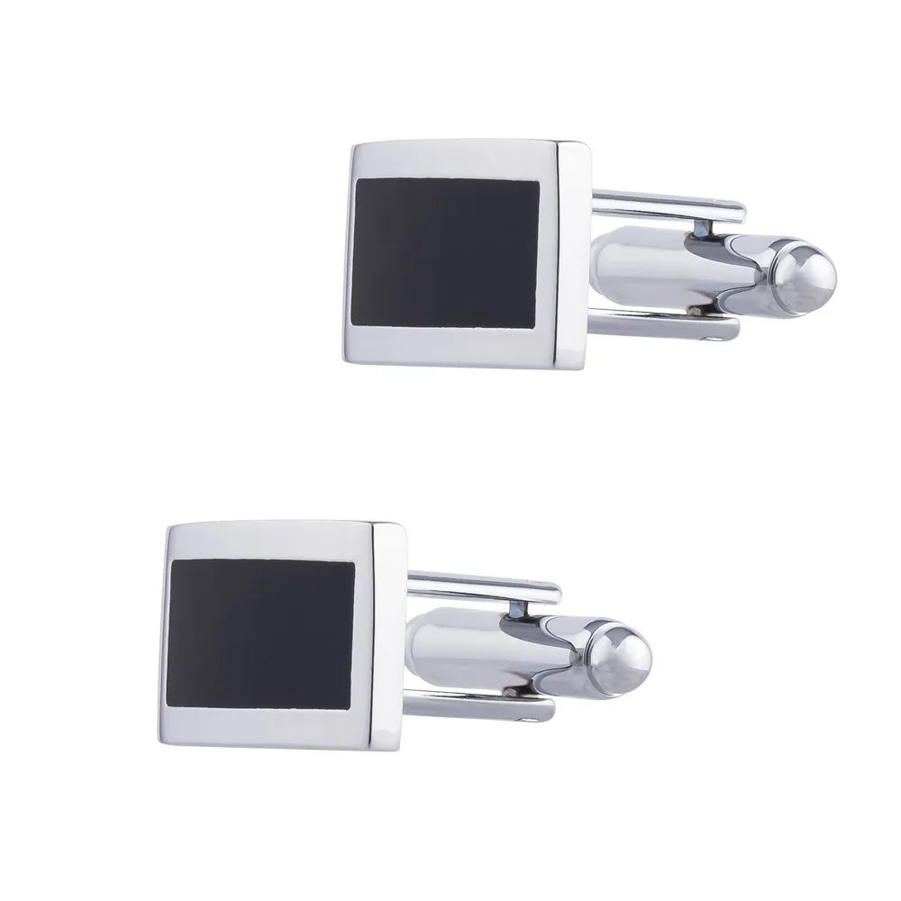 Classic Black Onyx Square Cufflinks Men Silver Plated Metal Cuff Links Business Wedding Formal Shirt Accessories Groom Gifts