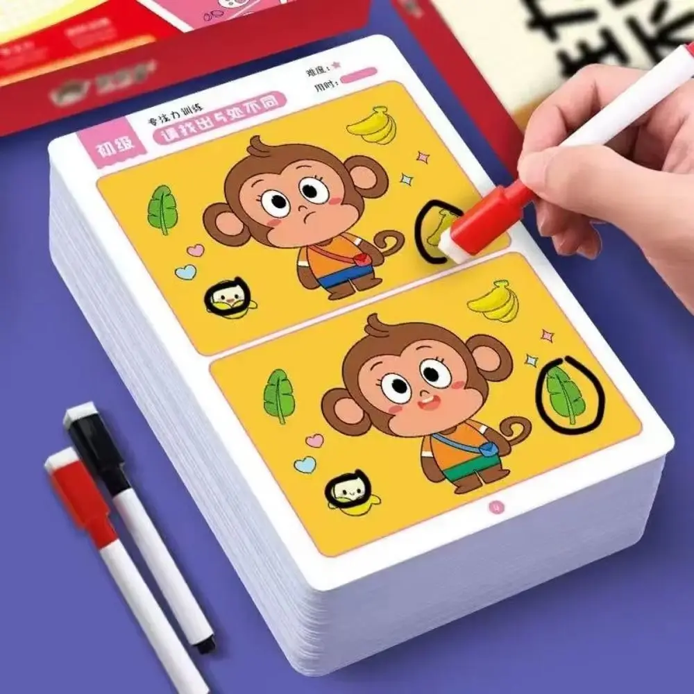 

64 Pages Concentration Training Game Find The Difference Rewritable Puzzle Board Game Card Erasable Focus and Observational