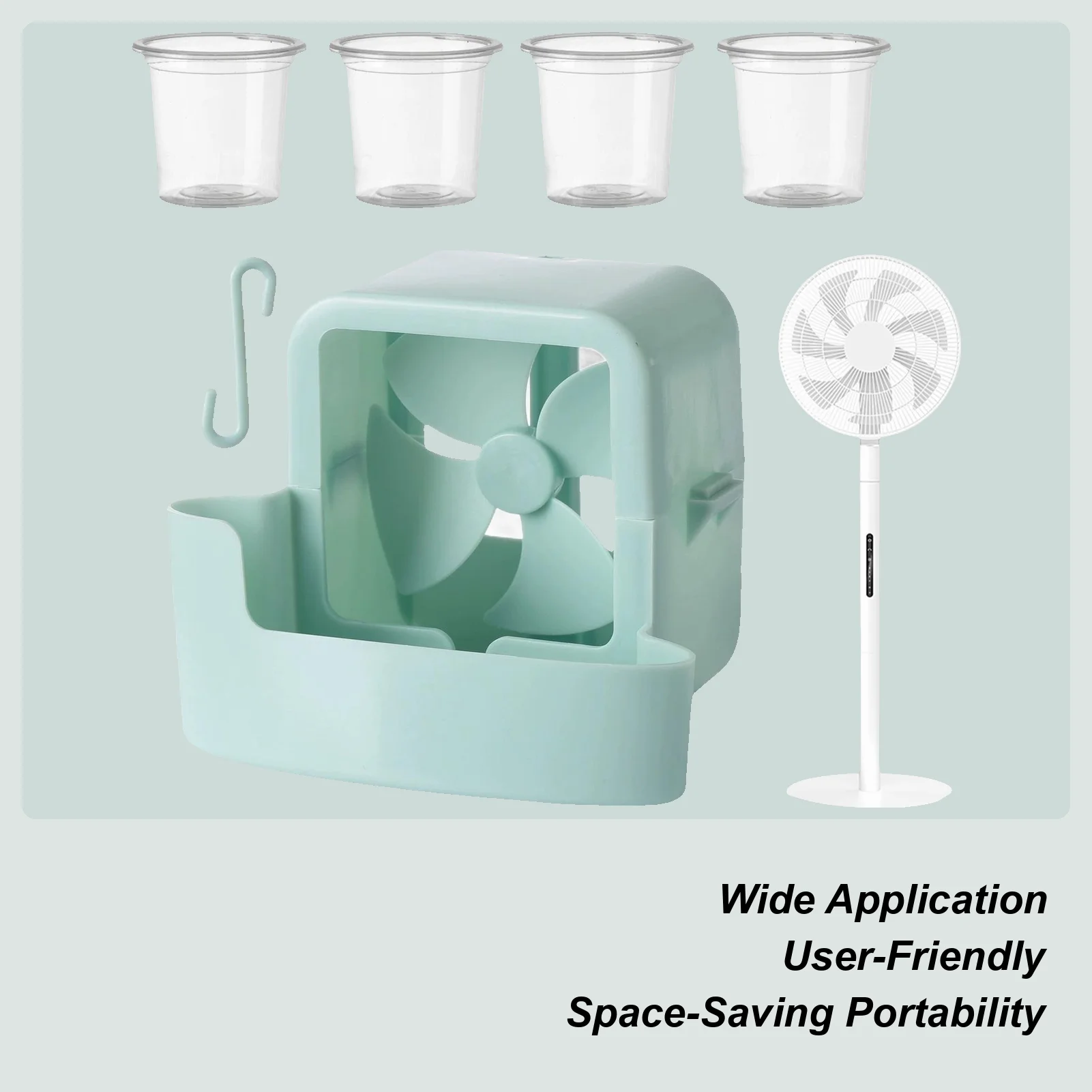

Fan Mist Cooling Adapter Floor Fan Cooler Punch free Fan Cooler Portable Hangable Ice Box Attachment Fan Refrigeration Accessory