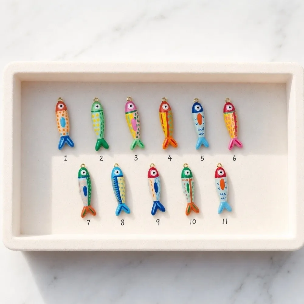New Enamel Fish Charm Colorful Metal Fish Pendant Hanging Loop Fish Shaped Jewelry Charm Bracelet Making