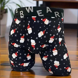 Cueca boxer masculina de Natal, cueca engraçada, estampa esportiva, ventilação, moda fitness