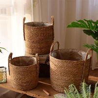 Hand Woven Seagrass Storage Basket Flower Basket Plant Flower Pot Flower Basket Woven Basket Handmade Flower Pot