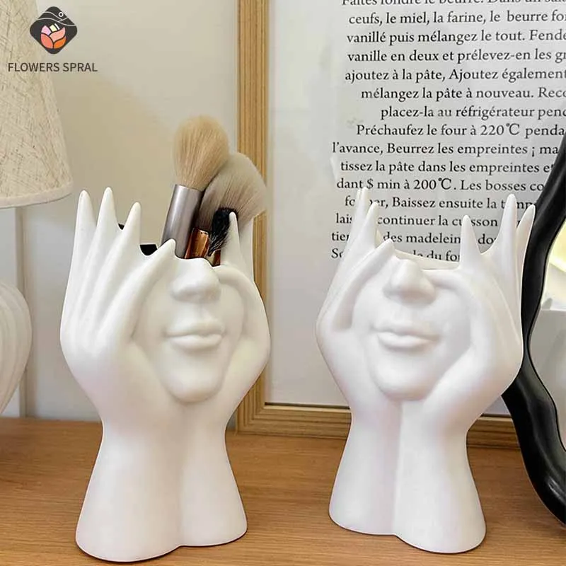 1/2PC Ins Nordic Stil Drag Gesicht Harz Vase Dekoration Handwerk Einfache Oberfläche Wohnzimmer Blume Anordnung Multifunktionale