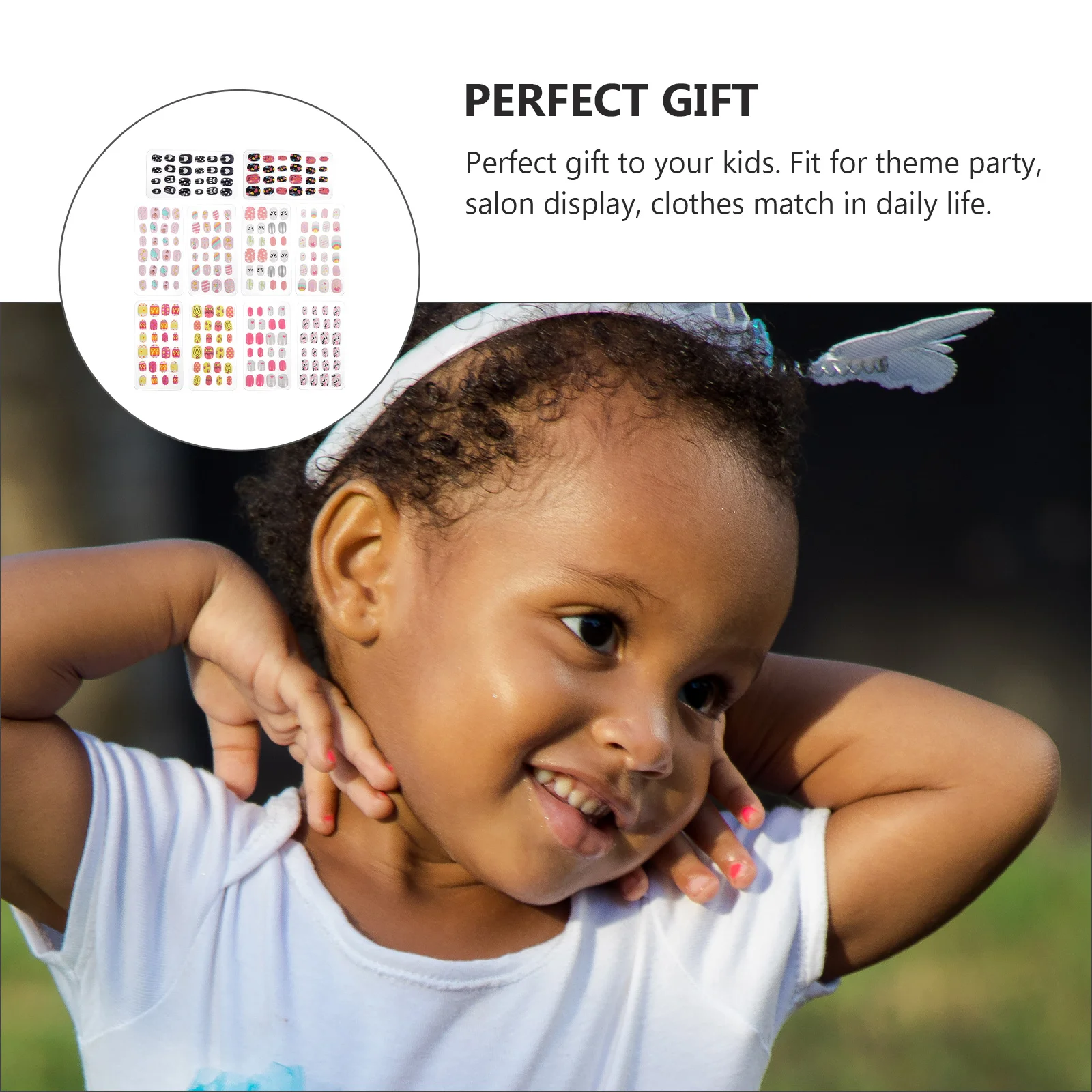 

240 Pcs/ Fake Nails Childrens False 's Wearable Press on Tips Short Full Cover