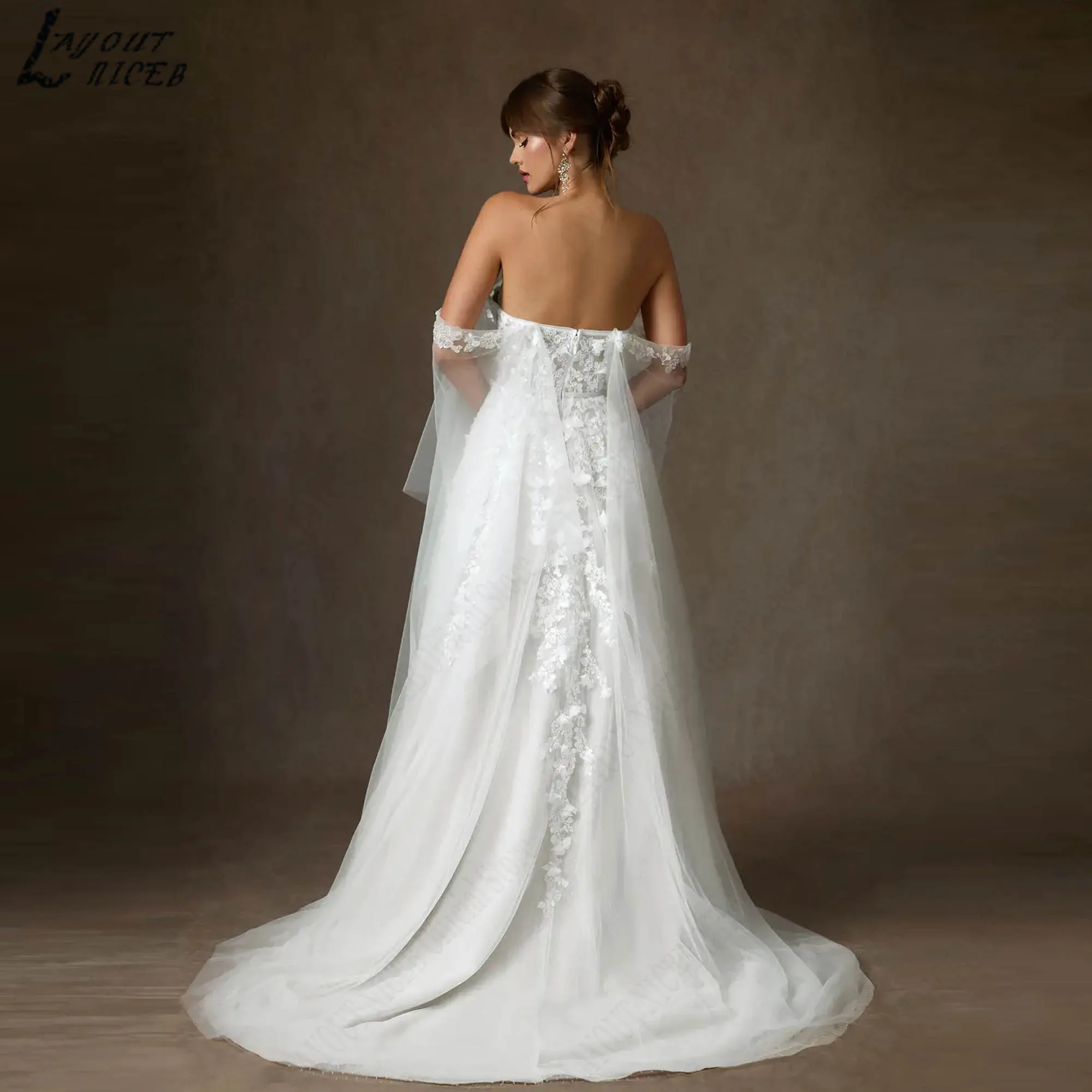 Wedding Dress with Removable Off Shoulder Romantic A-line Tulle Applique Bride Gown Sweetheart Elegant robe de mariée Customized