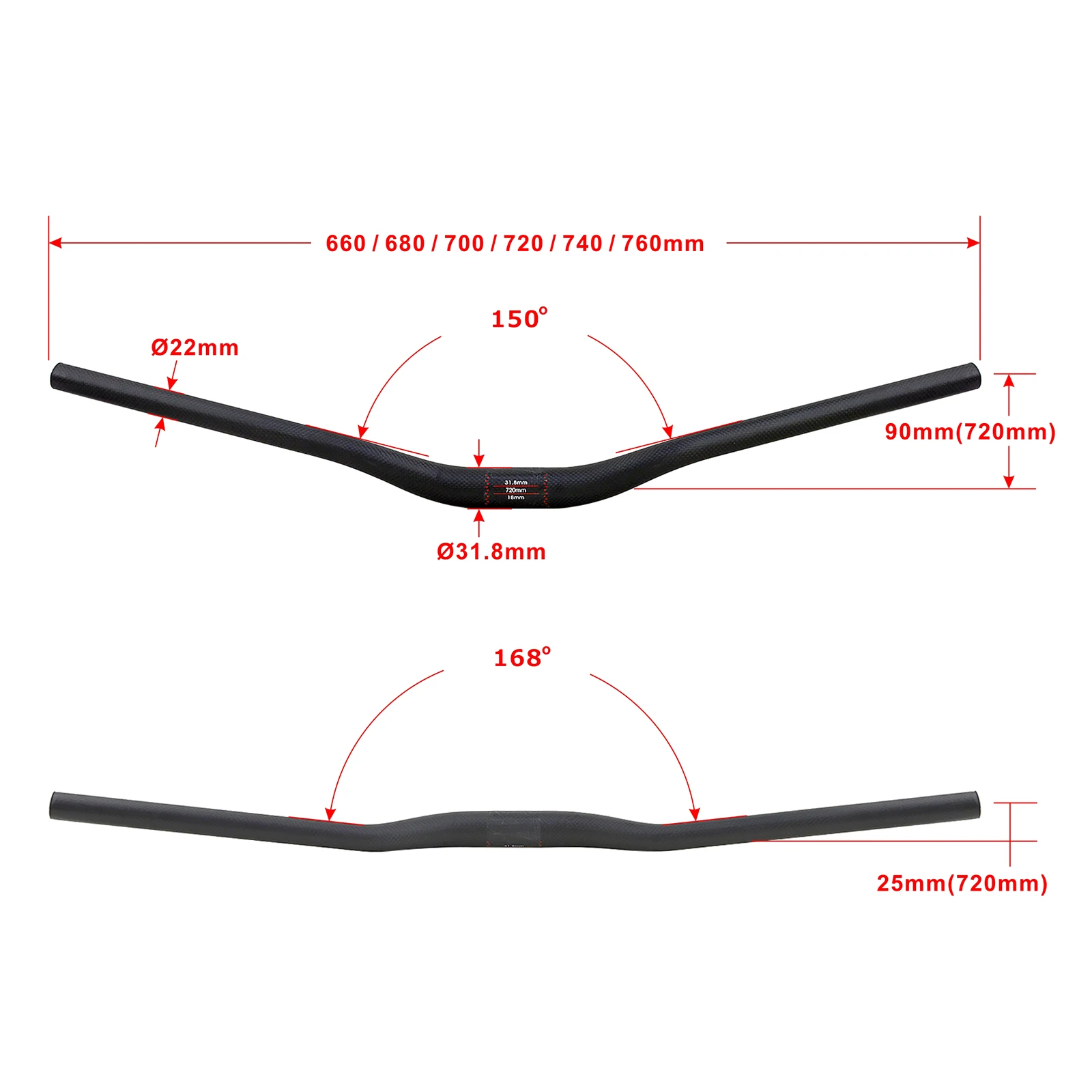 Newest Climbing Bicycle race Matt 3K Full Carbon Fibre bike Handlebars 90mm rise 25mm Backsweep MTB 31.8x660-760mm