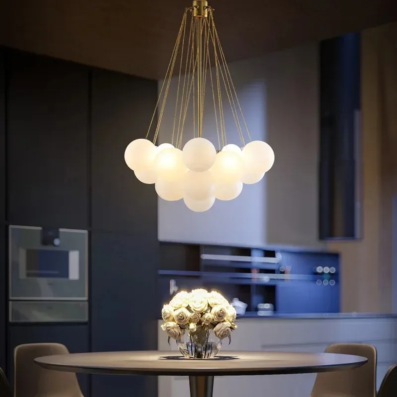 

Frosted Glass Ball Ceiling Chandelier Black Gold Bubble Ball Pendant Lights Cloud Soft Dining Living Room kitchen Hanging Lamp