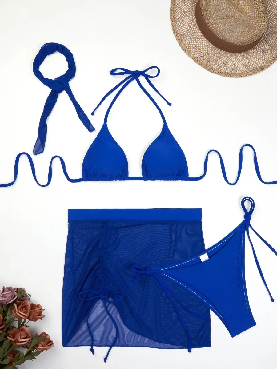 

Новый женский комплект бикини 2024 года, четыре предмета, сексуальный пляжный купальник, однотонный купальный костюм