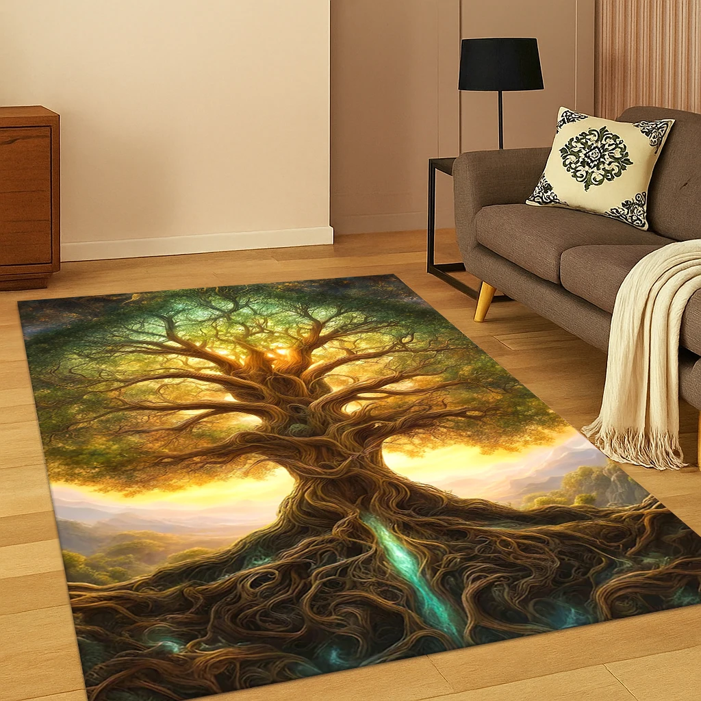 Natur Wikinger Yggdrasil Nordischer Baum des Lebens Teppich Teppich für Schlafzimmer Wohnzimmer Sofa Fußmatte Küche Dekor, Kinderspiel rutschfeste Matte