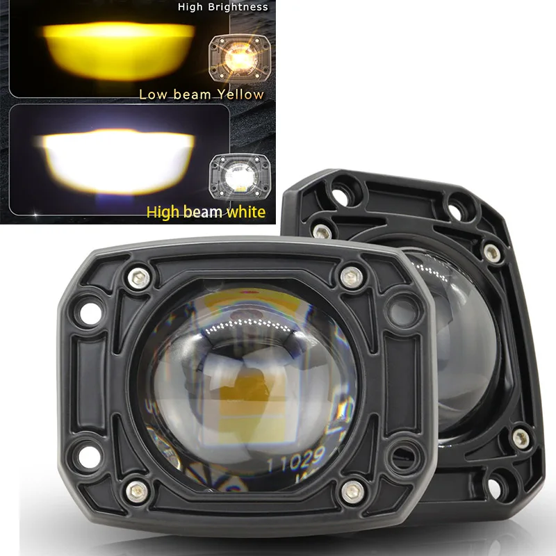 

3-inch Square LED Motorcycle Spotlight Dual Color Lens Matrix Embedded Strong Light for Electric Vehicle Car Truck Waterproof