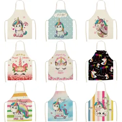 Parent-child Kitchen Apron Cartoon Rainbow Unicorn Printed Sleeveless Cotton Linen Aprons for Men Women Home Cleaning Tools