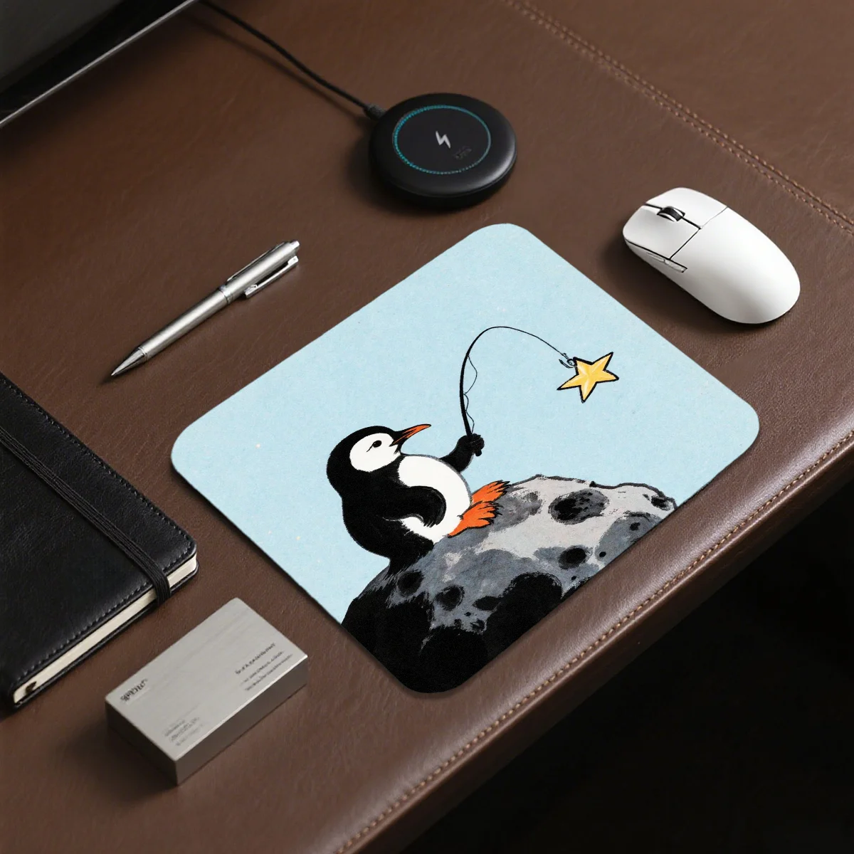 

1 шт. милый резиновый коврик для мыши с изображением пингвина и рыбалки для офиса, игр, учебы, декора, подарок для друзей и коллег