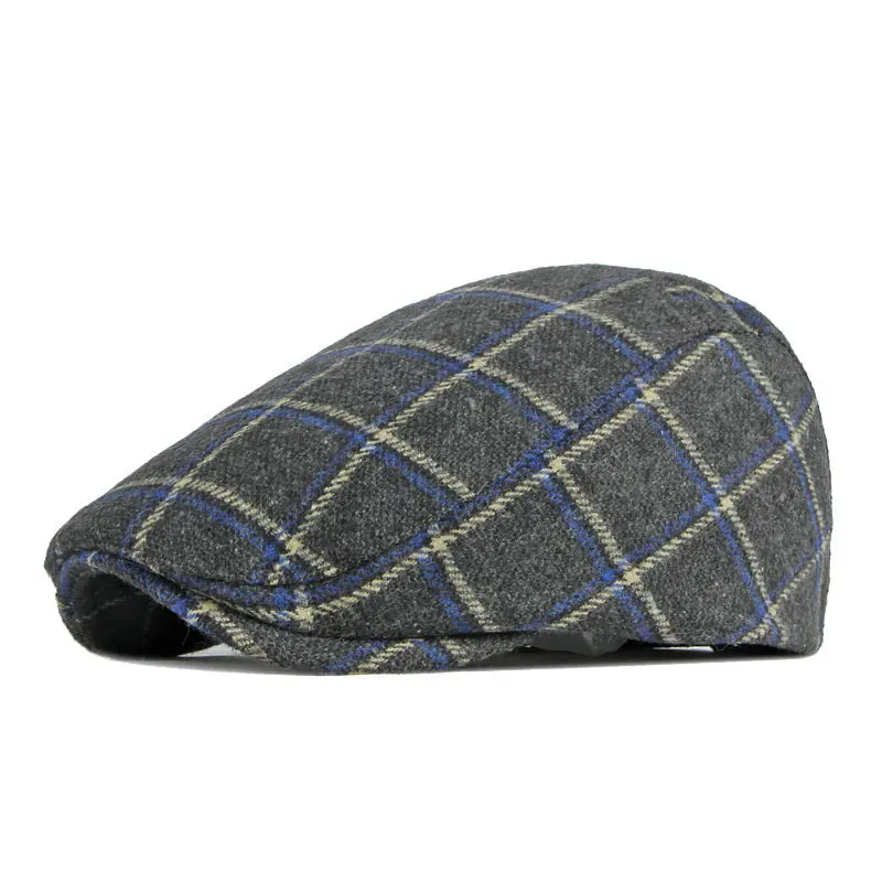 2023 Autumn and Winter Polyester Plaid Print Newsboy Caps Flat Peaked Cap Men and Women Painter Beret Hats 124