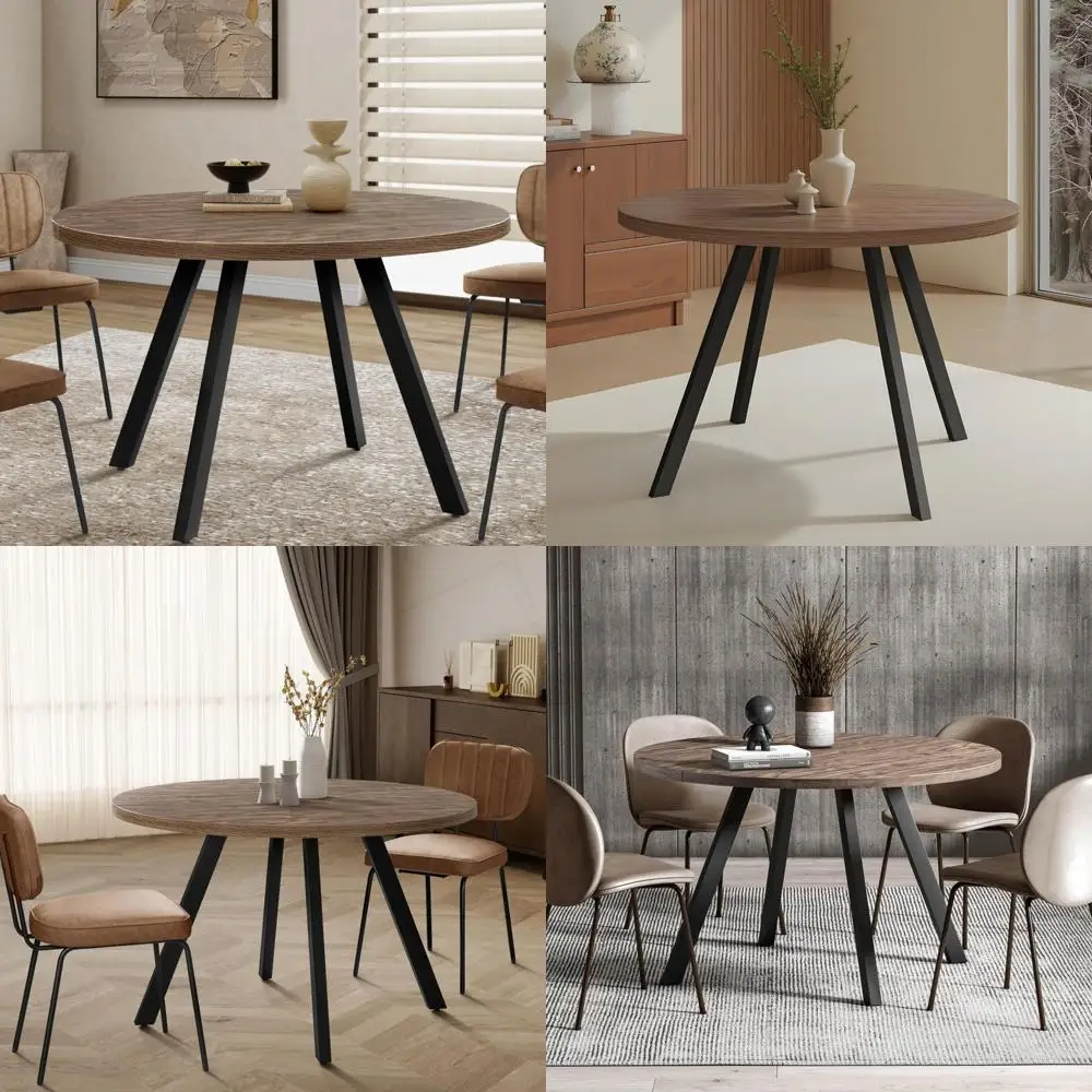 mid-century modern brown round dining table for 4-6 seating, 47