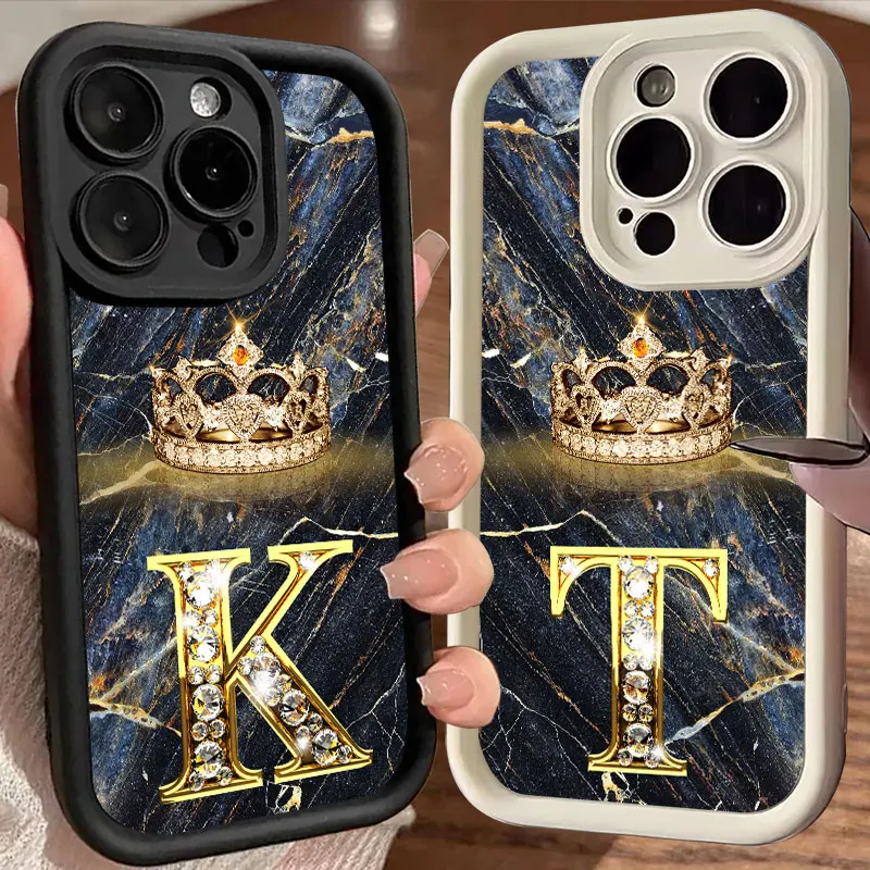 

Letter K T F W Q Marble Soft Case For iPhone 16 Pro Cases iPhone 15 14 13 12 Mini 11 Pro Max 16 Plus X XR Shockproof Phone Cover